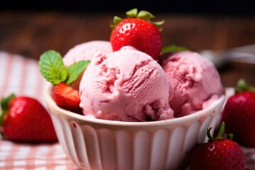 Strawberry Ice Cream with Fresh Strawberries.