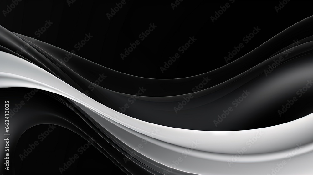 Poster a black and white abstract background with wavy lines and curves. generative ai