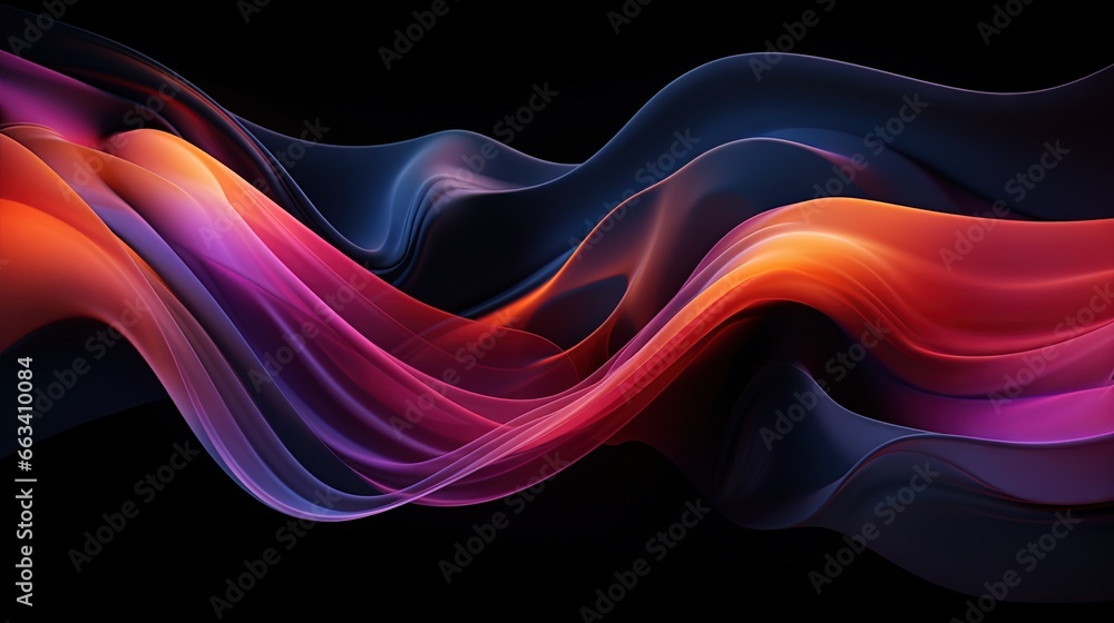 Poster a colorful abstract background with wavy lines on a black background. generative ai