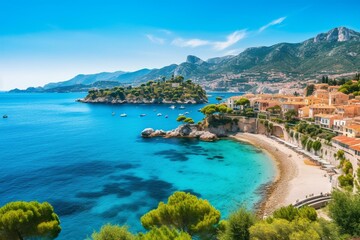 Naklejka na ściany i meble Travel along the stunning Mediterranean coast from Nice to Marseille. Generative AI