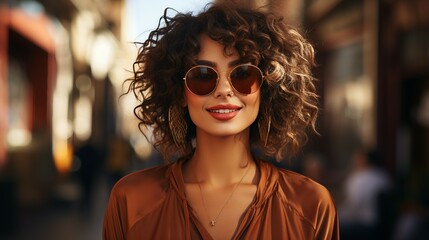 Woman Wearing a Brown Top and Sunglasses