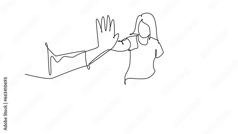 Aufkleber animated self drawing of continuous line draw young happy woman take rest after do some exercise and