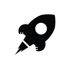 Silhouette of a cartoon rocket on white background