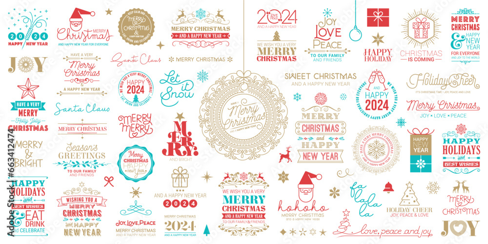 Wall mural christmas and happy new year wishes vector labels and badges templates set. vector illustration - Wall murals