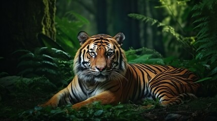 Bengal tiger on green background