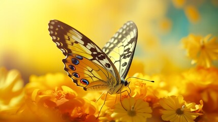 Fototapeta na wymiar Serene butterfly on yellow background