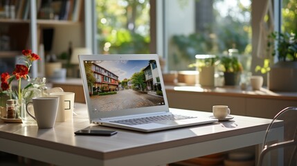 A laptop mock up. Mock up of notebook in cozy home interior.