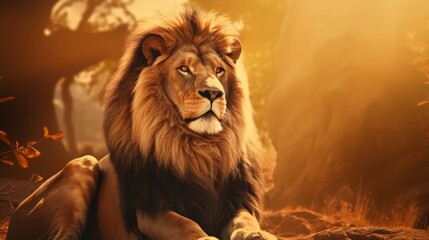 Lion in golden background