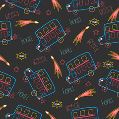 colourful bus with another item.colourful season pattern.Colourful car pattern design for fabric print ,Cover book ,fashion, kids.