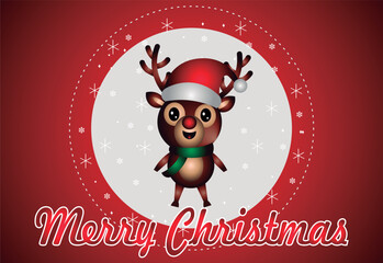 Fototapeta na wymiar Cute Christmas reindeer with snowflakes and 