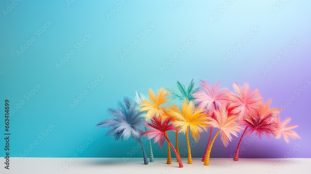 Poster a group of three palm trees sitting next to each other. generative ai