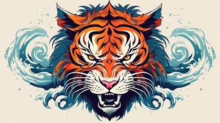  a tiger's head with a splash of water around it.  generative ai