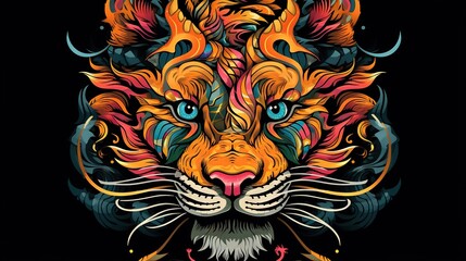  a tiger's head with a colorful pattern on it.  generative ai
