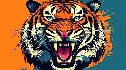  a tiger with its mouth open and it's teeth wide open.  generative ai