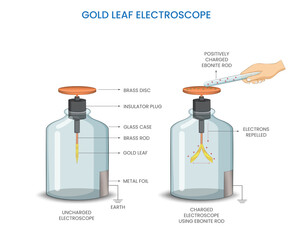 A gold leaf electroscope detects and measures electric charge by observing the divergence of thin gold leaves, demonstrating electrostatic principles in physics experiments