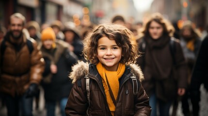 Little Girl Walking Down a Street