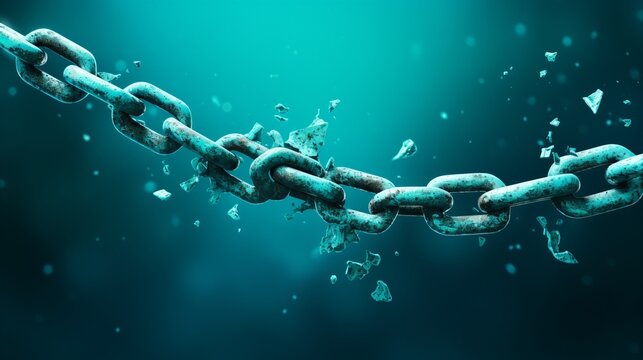 Broken Chain on Vibrant Turquoise Background