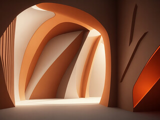 Contrast warm and cold shades create an ambiguous illusion of a 3D structure