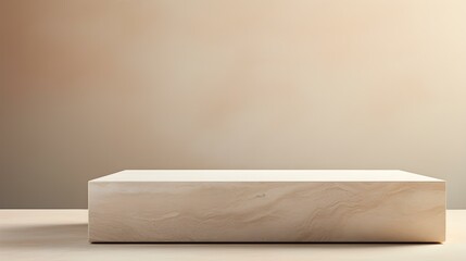 Fototapeta na wymiar Square Stone Podium in front of a khaki Studio Background. White Pedestal for Product Presentation