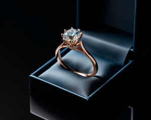 Ring with a large diamond in a blue box