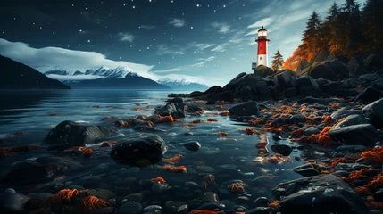 Tuinposter lighthouse on the coast © Sthefany