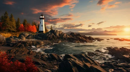Tuinposter lighthouse at sunset © Sthefany