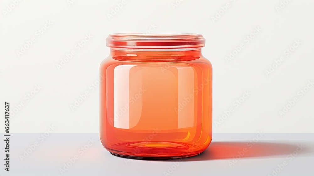 Poster a glass jar with a red lid sitting on a white surface with a shadow on the floor below it and a whit