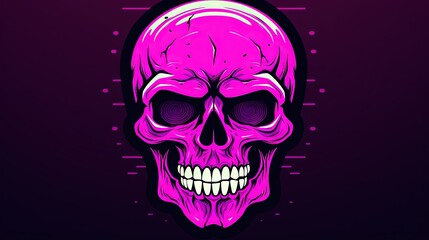  a purple skull with a black background and a circle around it's head is shown in the center of the image is a purple background with dots.  generative ai