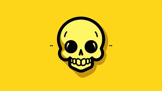  a yellow skull with a black nose and a black nose ring on it's head, against a yellow background, with the words,.  generative ai