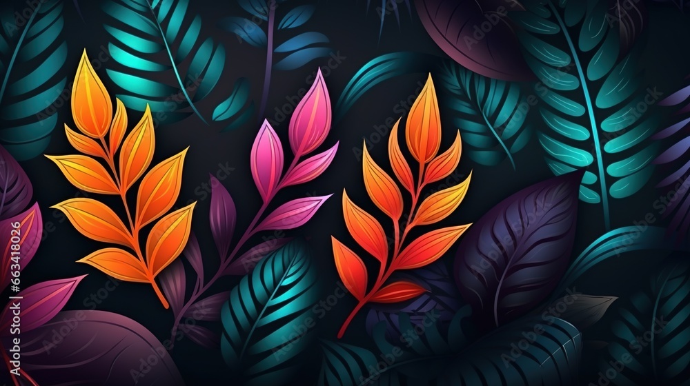Aufkleber colorful leaves on a dark background with a black background and a blue background with a red and gr