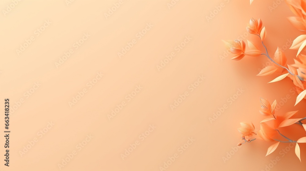 Poster an orange background with a bunch of orange flowers on the corner of the image and a place for the t