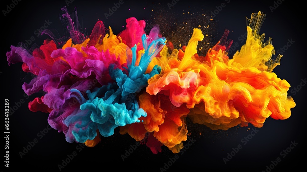 Poster a group of colored smokes floating in the air on a black background with a black background and a bl