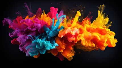  a group of colored smokes floating in the air on a black background with a black background and a black background with a white border.  generative ai