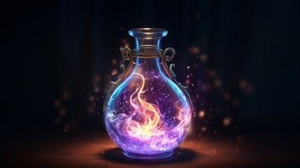Obraz na płótnie Canvas Glowing Potion Bottle with Swirling Ingredients