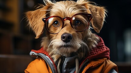 Dog in Nerdy Student Attire: Canine Scholar Style
