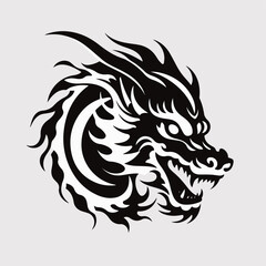 vector a dragon head in black and white