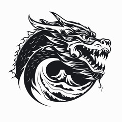 vector a dragon head in black and white