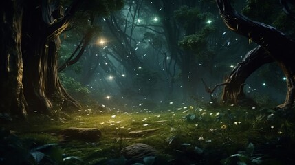 Magical Mysterious Forest with Glowing Trees