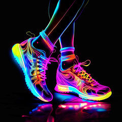 Neon Colorful Glowing Bright Shoes on a black background