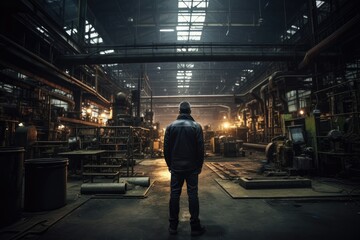manager man standing in the factory interior Generative AI
