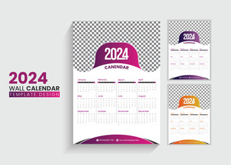 
wall calendar template for 2024, new year One page calendar design, 12 months Planner, 2024 calendar 