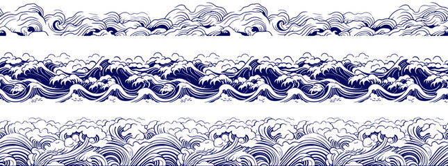 set of japanese wave element. asian border isolated on a white background. eps 10