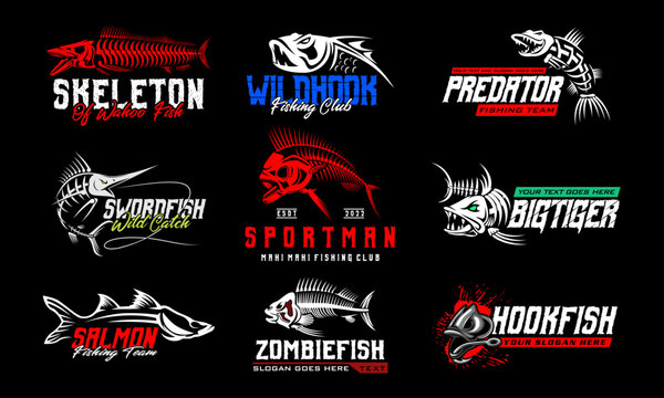 Fishing Logo Bundle. unique and Fresh Fish Skeleton fishing logo template. great to use as your fishing company logo.