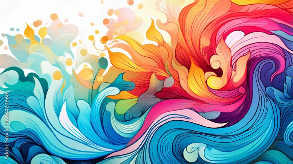 Poster abstract colorful background different color splash in waves on white background generated by ai too
