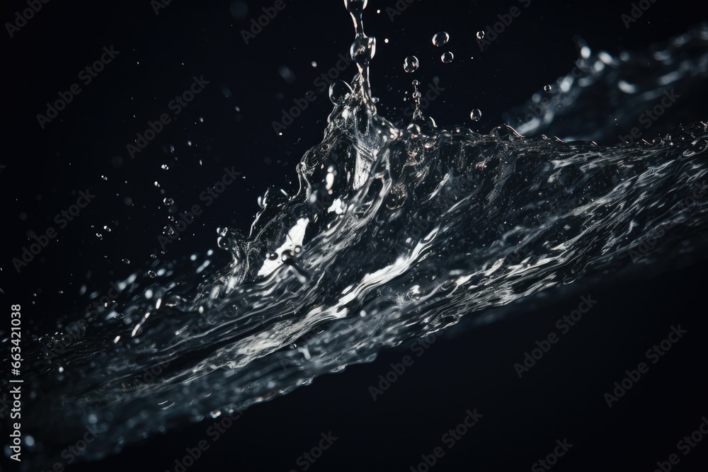 Poster water splashing on a black surface with a dark background. generative ai