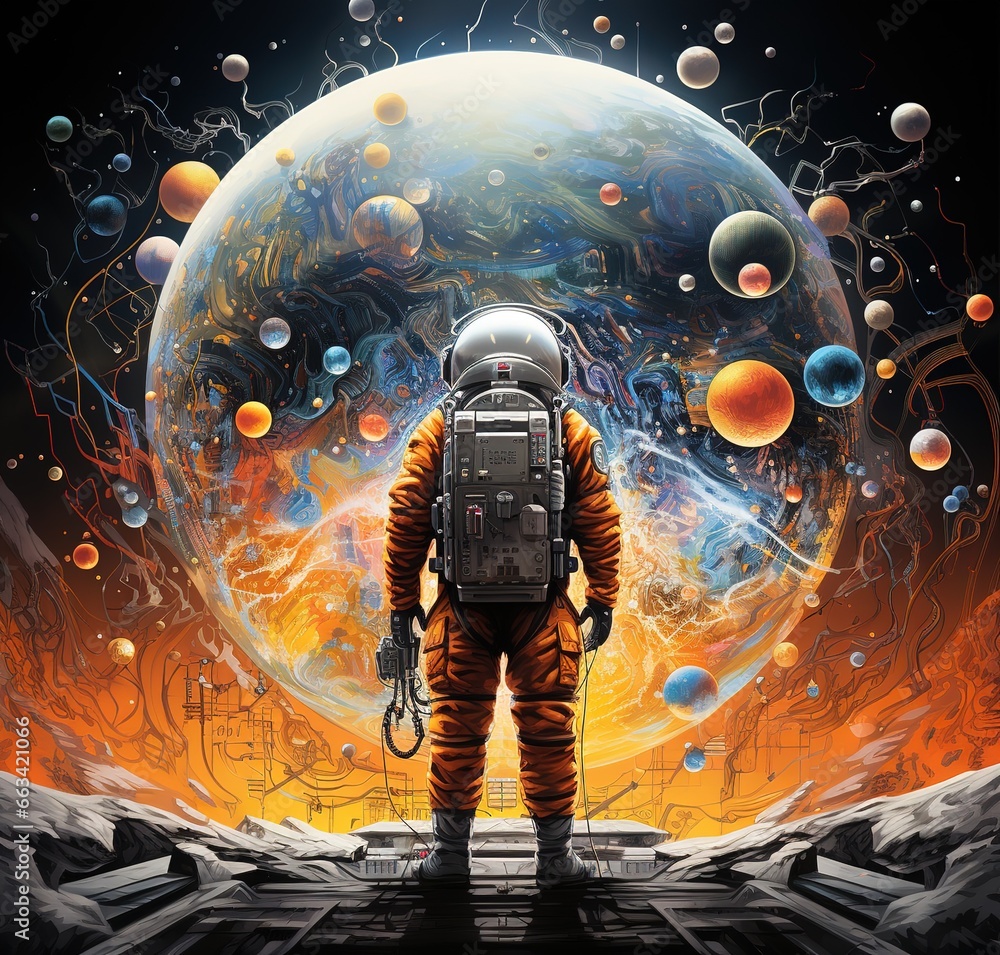 Canvas Prints astronaut on rock surface with space background ,astronaut walk on the moon wear cosmosuit. future c