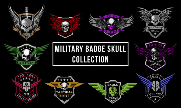Military Skull Wings Badge Logo Bundle Set Vector Illustration Design