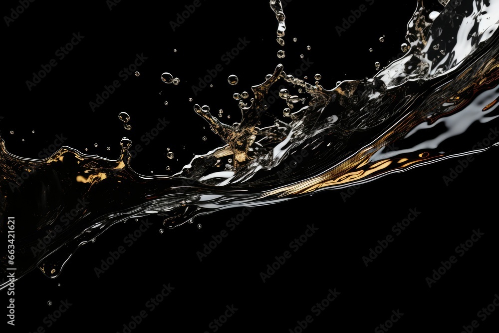 Poster a black background with water splashing on top of it. generative ai