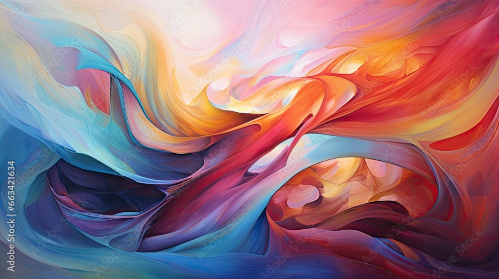 Poster a painting of a colorful swirl with a blue background and a red and yellow swirl. generative ai