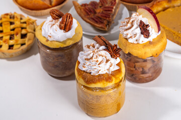 Traditional fall pies in small mason jars